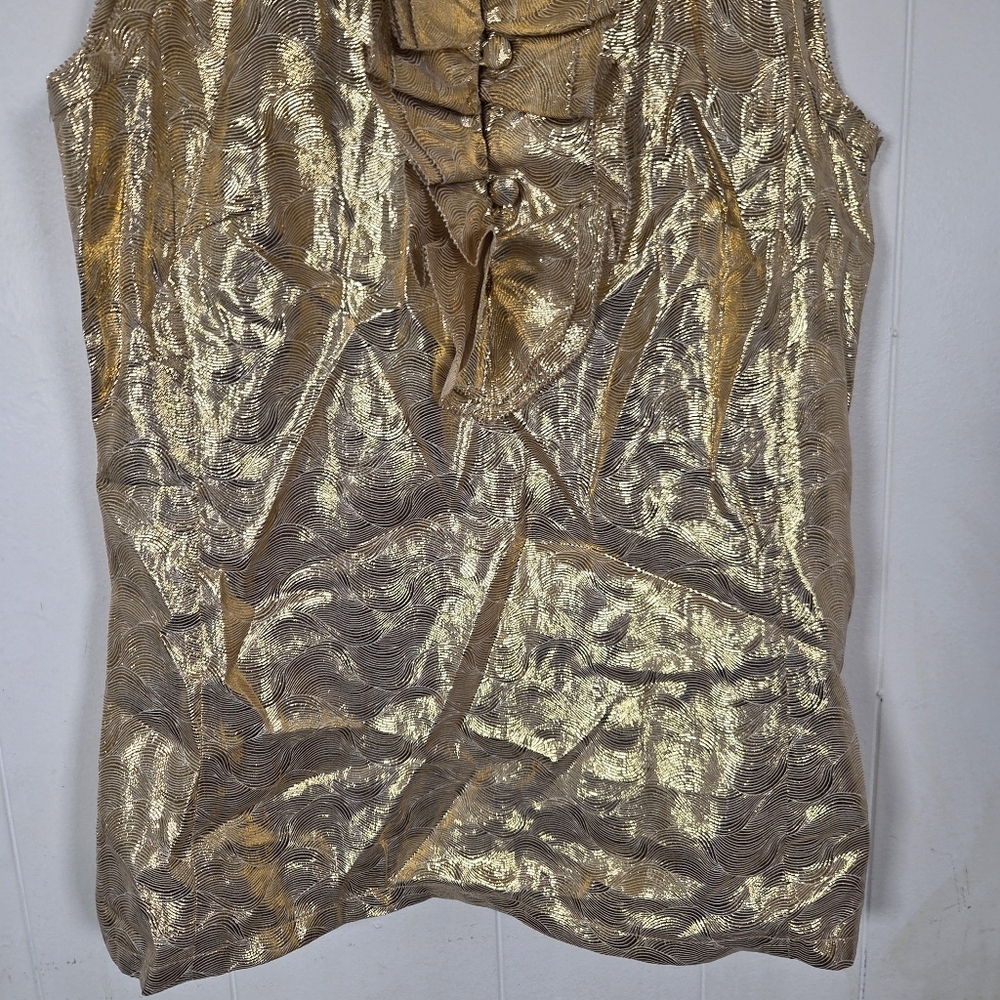 Tory Burch Trumpet Sleeveless Gold Ruffle Silk Blend Blouse Size 6 - Picture 6 of 16